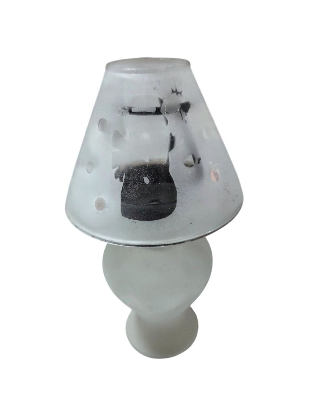 Vintage Frosted Glass Snowman Candle Holder Removable Shade St Thomas Glassmaker
